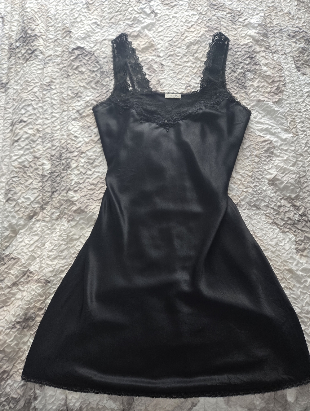 Vintage Christian Dior Black Lace Slip dress Y2K Luxury fairy dress from the 80s